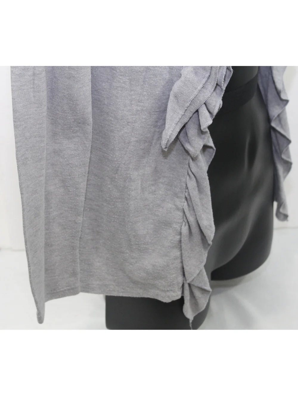 Moa Moa Girl Open Front Waterfall Sweater Shirt Cardigan Ruffles Neck Large Gray